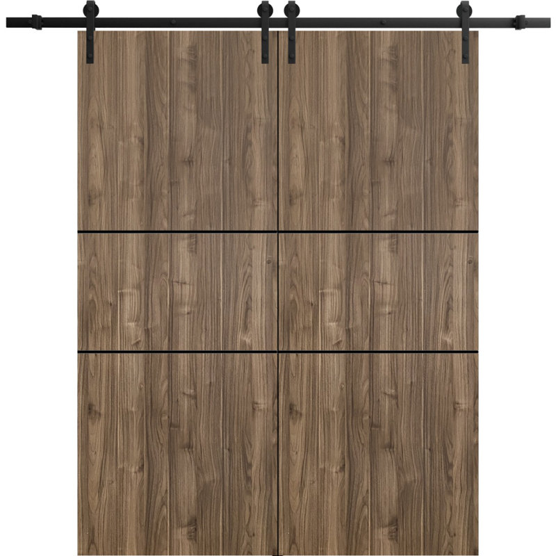 Porte de grange en bois massif massif, Noyer, 64 po x 80 po