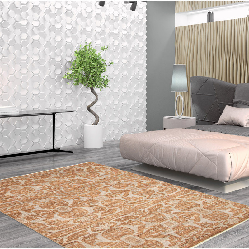 Tapis unique en laine noué à la main de style nouvel âge 18/20 pako brun 7 pi 10 po x 9 pi 9 po