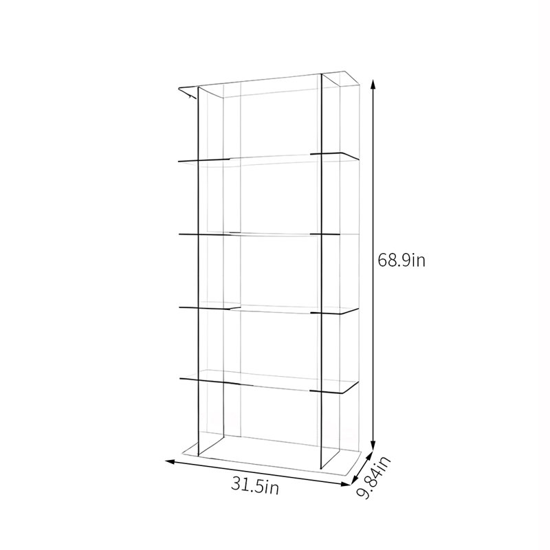 Simple vitrine en acrylique, (5 tablettes) H 68,9 po x l 31,5 po x P 9,84 po, Vert