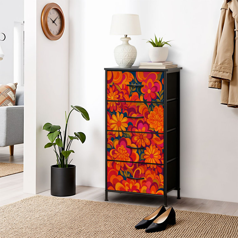 4 Drawer Dresser for Bedroom, Narrow Chest of Drawers, Wooden Top and Study Iron Frame 18"x37.5"-(WxH)