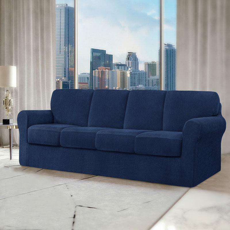Box Cushion Sofa Slipcover, Dark Blue