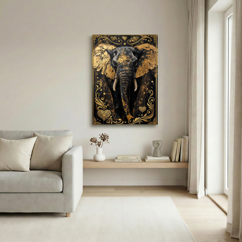 Golden Elephant, reproduction d'art sur toile, ensemble de 1, H 18 po x l 12 po, Wrapped Canvas