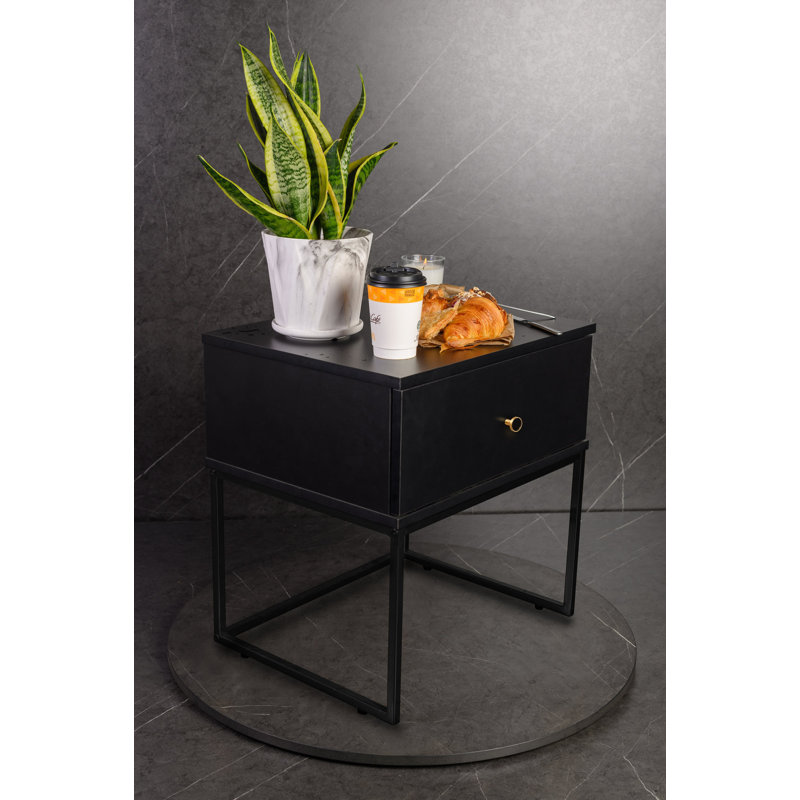 Arnold 50cm W Manufactured Wood Bedside Table, Black