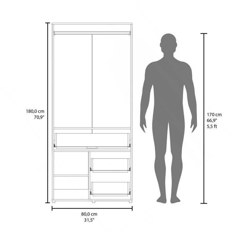 Garde-robe à rangement multiple sans souci avec tringle et étagère, blanc, Blanc