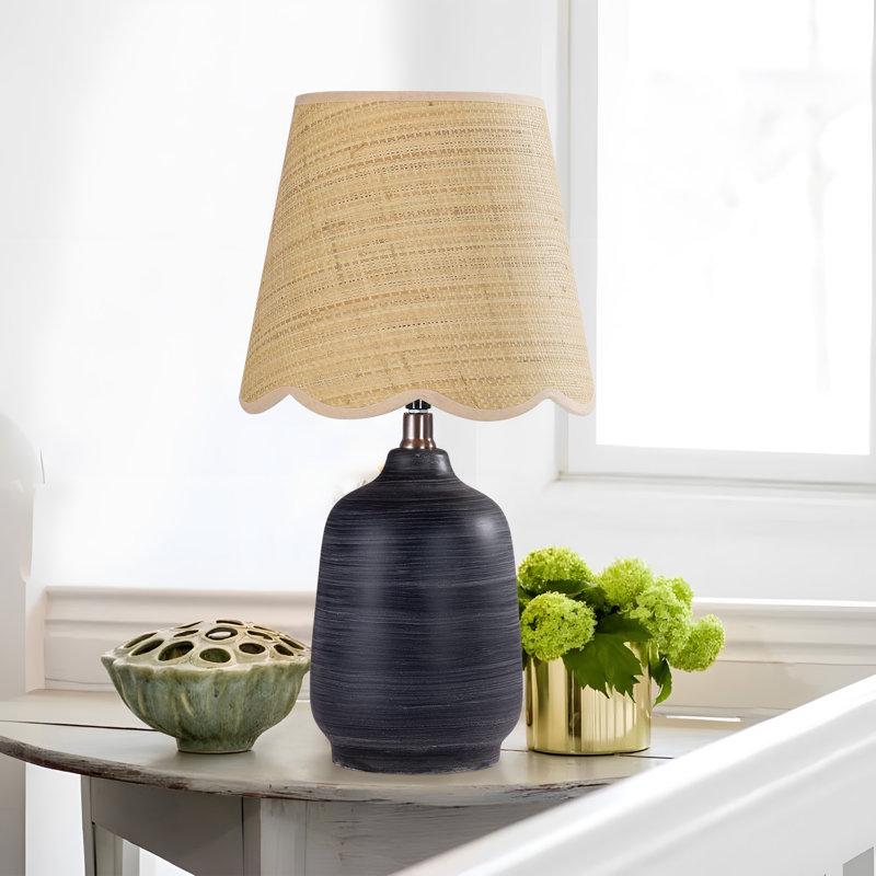Lampe de table en céramique, Rayé noir