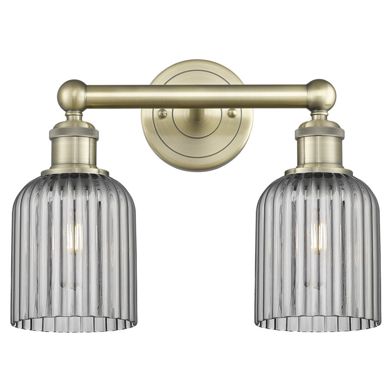 Abat-jour de salle de bain 2 lumières Edison Addeline 14 po, Laiton antique, Gris fumée