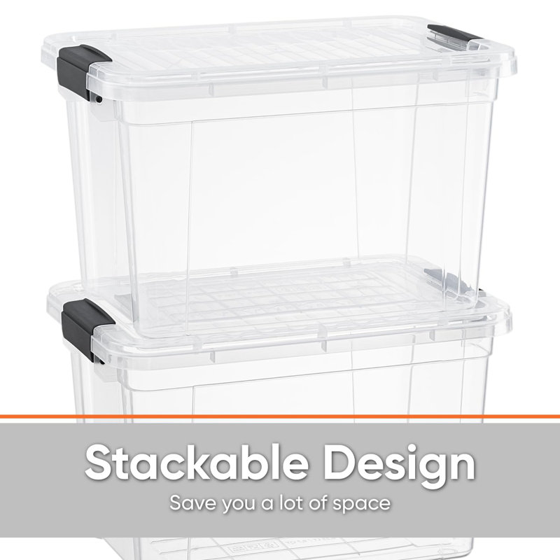  Boîte de rangement transparente avec couvercle, bacs de rangement en plastique de 26 pintes pour l'organisation, caisses empilables, sans BPA, non toxiques, sans odeur, organisateurs pour la maison, le bureau, l'école et le dortoir, paquet de 3