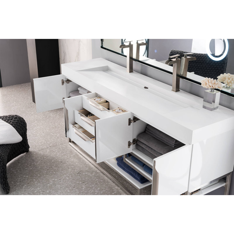 Keven 72'' W Single Vanity, Glossy White, Dusk Gray, Brushed Nickel