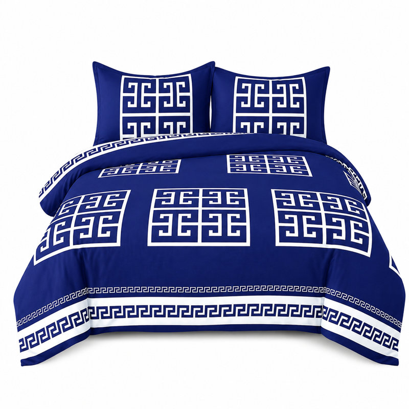 Greek Design Microfiber Bedding Set – Soft, Wrinkle-Resistant & Breathable – Includes Duvet Cover, Fitted Sheet & Pillowcases