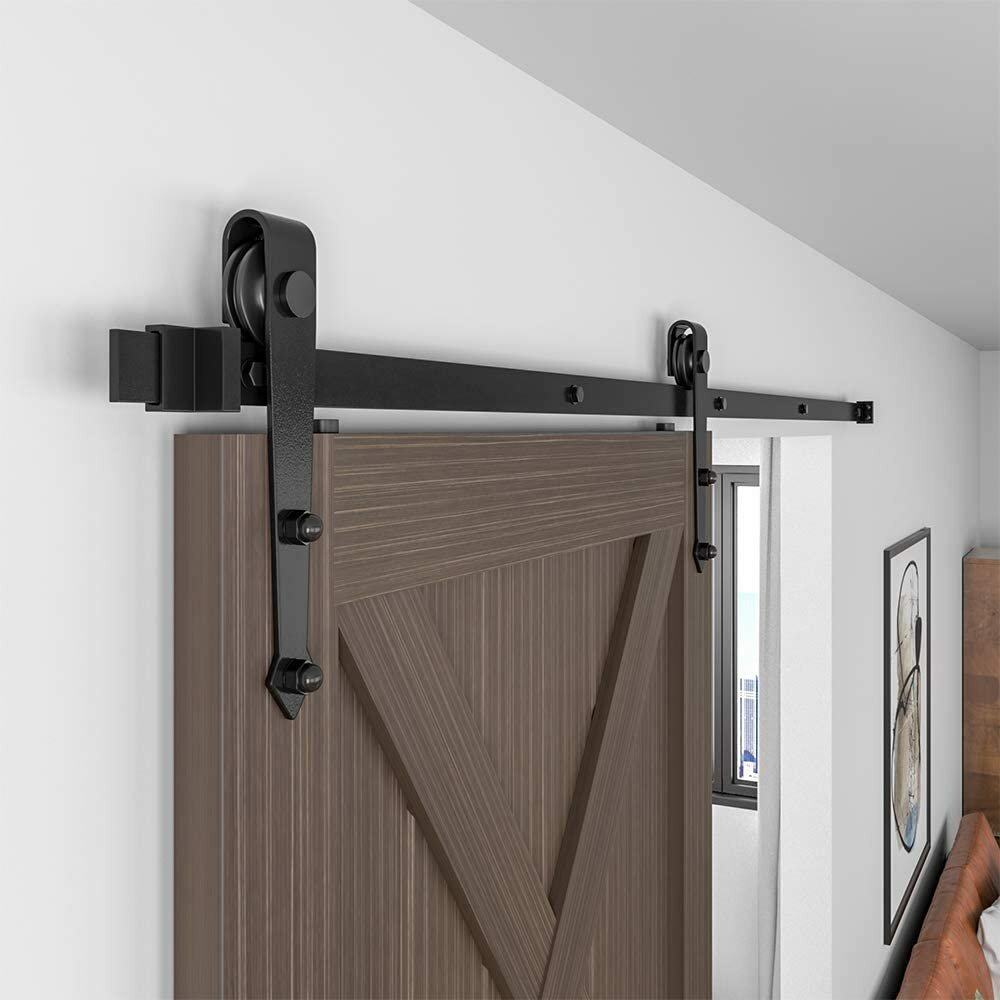 Lazio Black Steel Single Door Barn Door Hardware Kit Standard Single ...