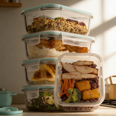 Glass Food Storage Containers With Airtight Lids, 5-Pack 22 Oz Meal Prep Containers For Microwave, Oven, Freezer & Dishwasher, BPA-Free Borosilicate Glass