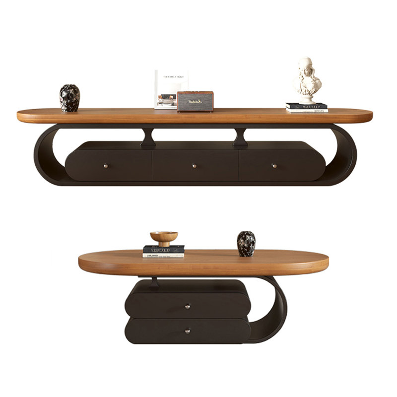Meuble télé et table basse American Style, Noir, noir, noir, noir, H 16,54 po x l 70,87 po x P 13,78 po