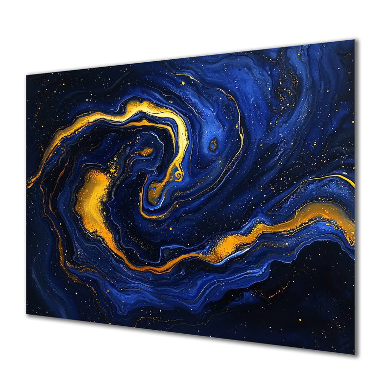«Blue and Gold River of Marble Chaos - Abstract Metal Decor», impression murale décoration murale en marbre