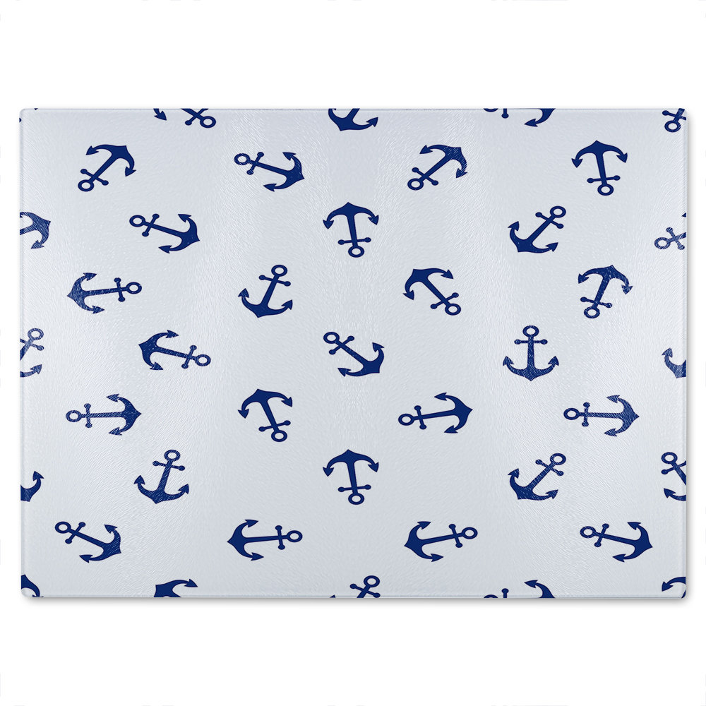 Anchors On White Glass Chopping Board