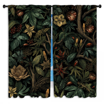 Rideaux de fenêtre à motif de forêt tropicale tropicale et feuilles obscurcissant - 2 panneaux