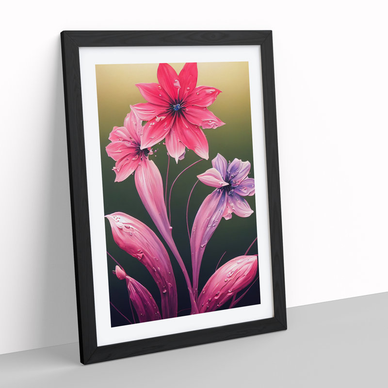 Unreal Flowers - Single Picture Frame Print, 64cm H x 46cm W x 2cm D, Black