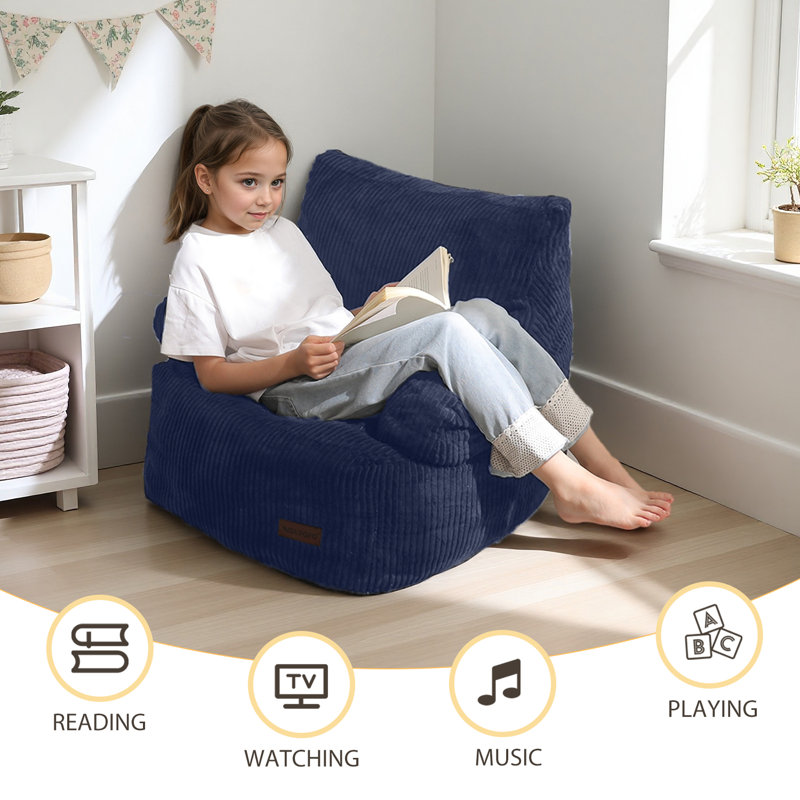 Kids bean bag chair, Toddler Lazy Chair with Shredded Foam Filling, Navy Corduroy