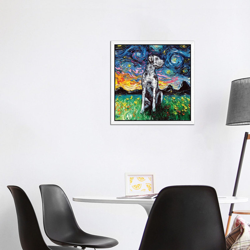 Merle Great Dane Night by Aja Trier - Painting on Canvas, 93.98 cm H x 93.98 cm W, White Floater Framed