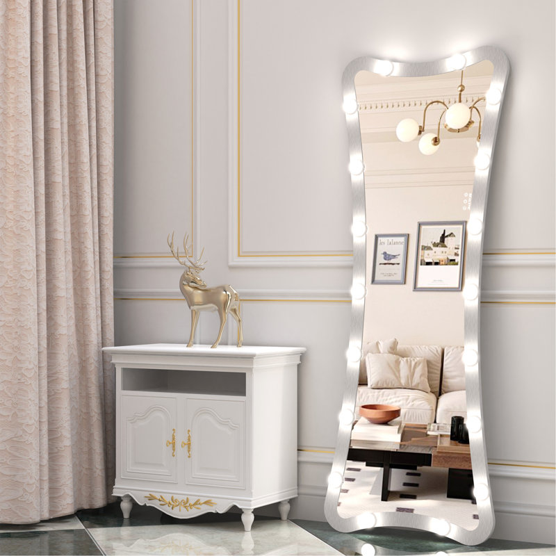 Hollywood Full Length Mirror With Lights Full Body Vanity Mirror With 3 Colour Modes Lighted Standing Floor Mirror For Dressing Room Bedroom Wall Mounted Touch Control Silver 63"X24"