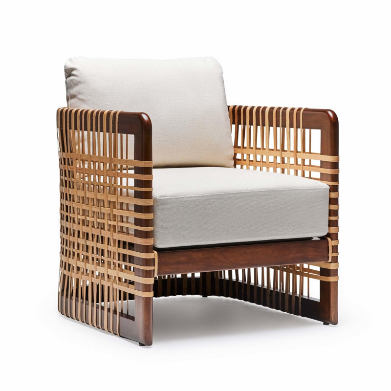 Palms Upholstered Armchair, Light Chestnut, Straw Faux leather
