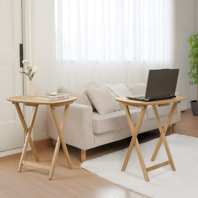 Ensemble de 2 grandes tables-plateaux pliables en bois massif Milton, H 25,5 po, entièrement assemblé, naturel Milton