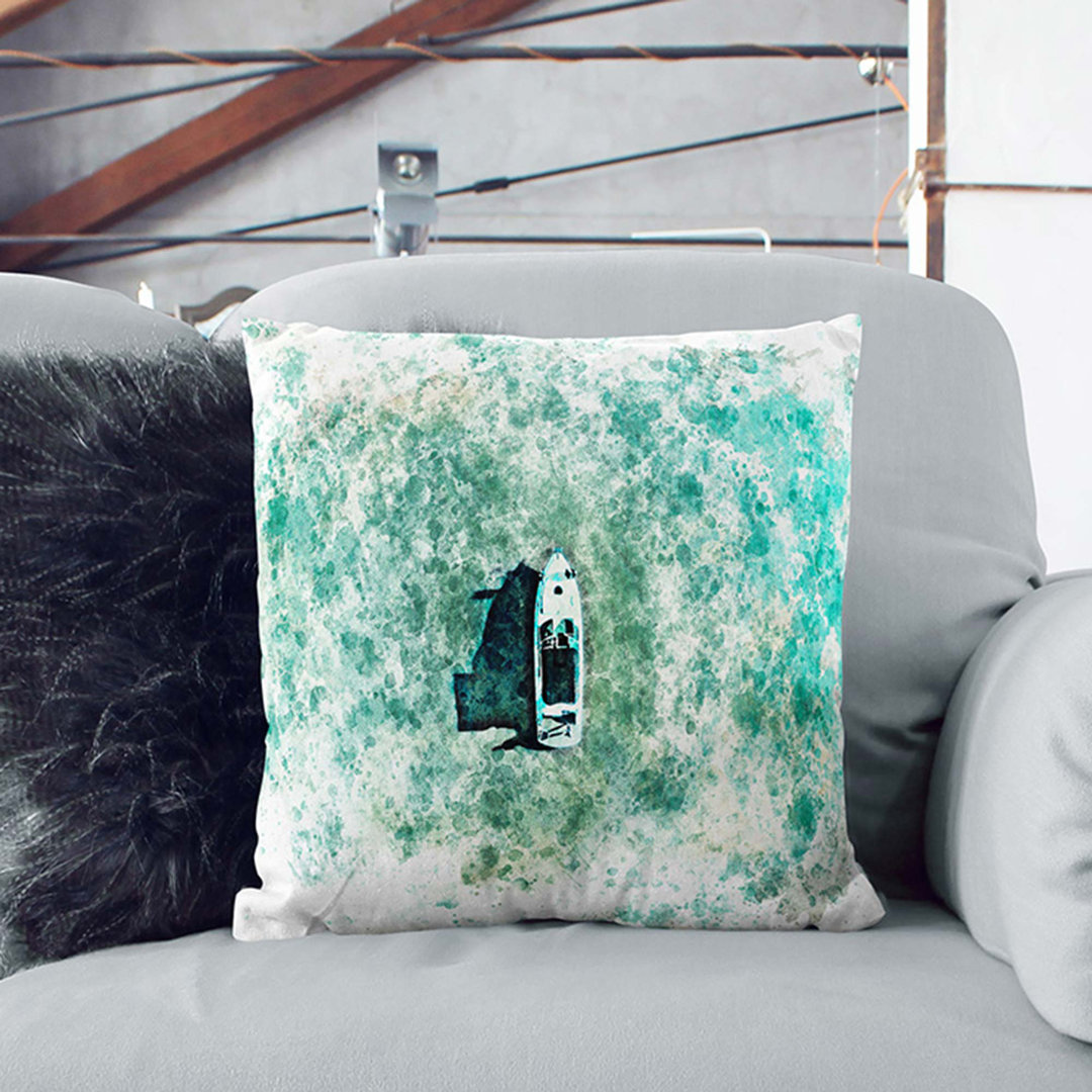 Boat in the Open Water in Abstract Cushion with Filling