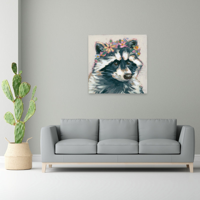 Raccoon Cameo I Whimsical Contemporary Animal Flower Wall Art Print 1 Piece Wrapped Canvas Wall Art, 121.92cm H x 121.92cm W