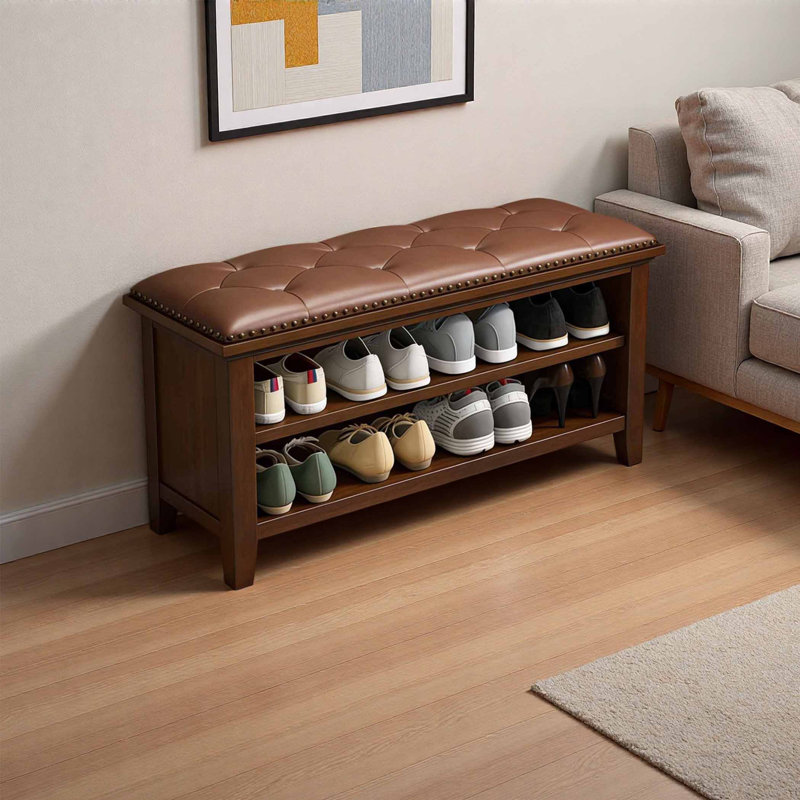 Pine Hall Tree Shoe Storage Cabinet, 17.72" H x 31.5" W x 13.78" D, Brown