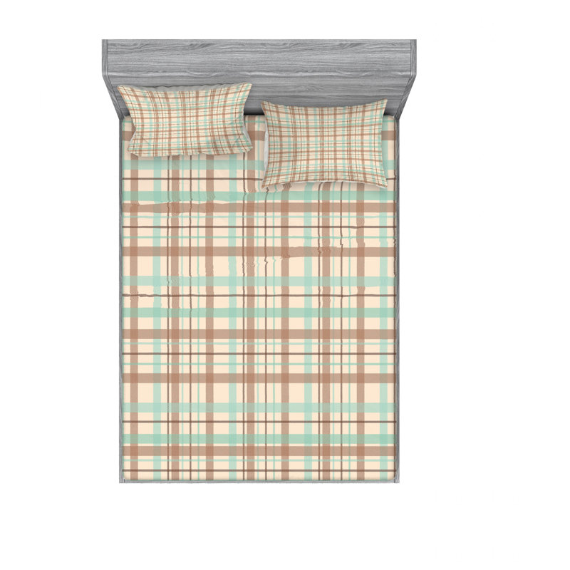 Ensemble de draps à damier écossais, Ensemble de draps pour lit double avec un drap-hou