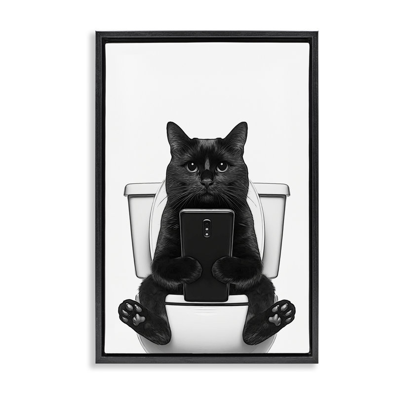 Chat textos sur toile de toilette flottante noire encadrée par Annalisa Latella, Cadre flottant noir de jais