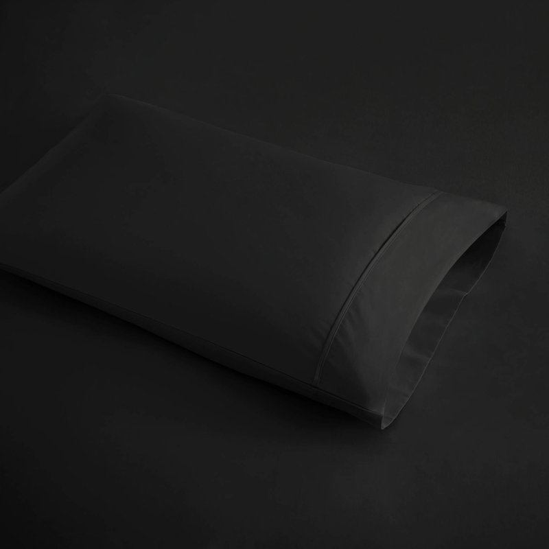 Ensemble de 4 draps en coton mélangé noir à refroidissement complet - 600 fils, tissage, sensation de douceur ultime, gestion pour un sommeil frais et sec, comprend un drap plat, 2 taies d'oreiller ajustées, convient aux matelas de 18 po