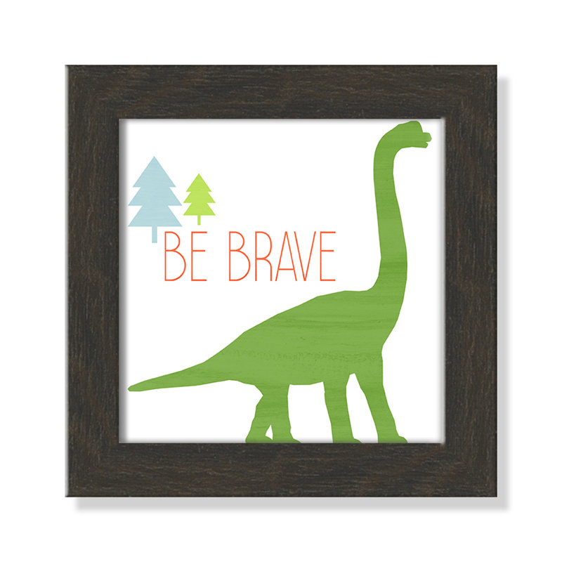 Dino Brave 1 ', art encadré, H 8 po x l 8 po x P 0,6 po, Cadre plat à grain de bois noir