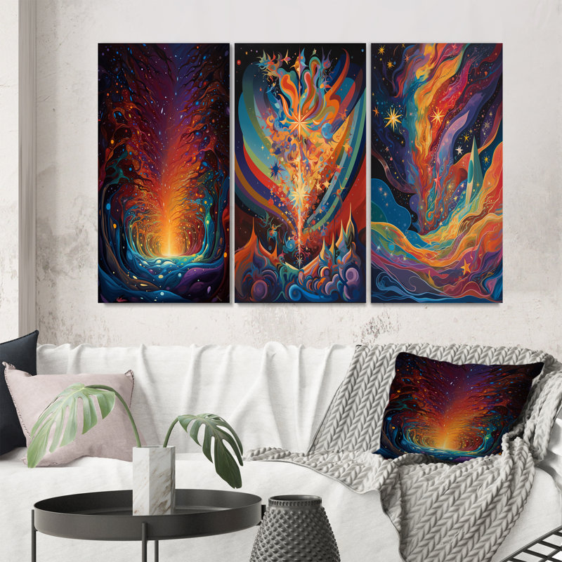 «Mysterious Rainbow Vision Landscape I», 3 pièces sur toile, Toile tendue, H 20 po x l 36 po