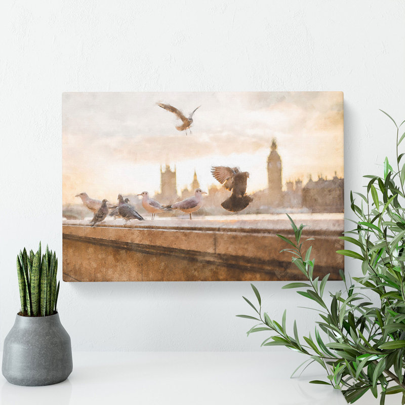 Pigeons By The Houses Of Parliament - Wrapped Canvas, 50cm H x 76cm W x 3cm D