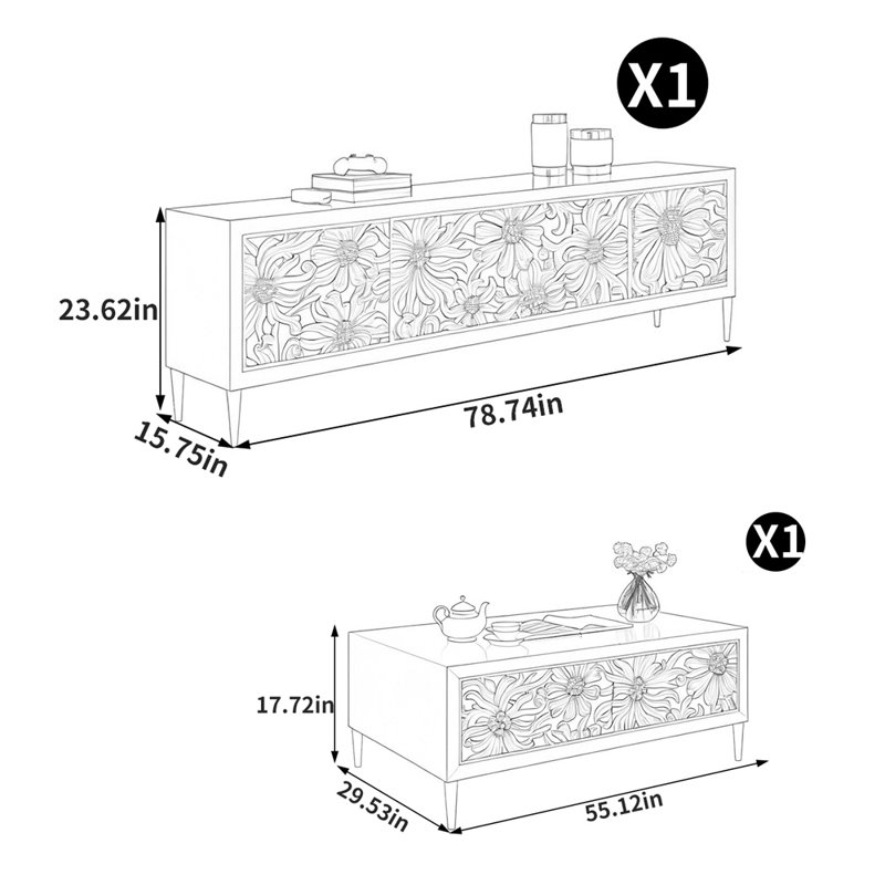 Tea table paired with TV stand combination