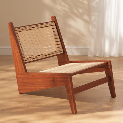 Rattan Accent Lounge Chair with Woven Cane and Solid Bamboo Frame
