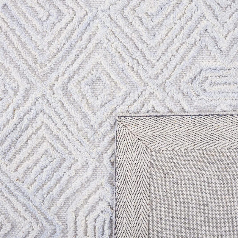 Tapis géométrique gris en laine et coton touffeté à la main Giandomenico, Rectangle 3 pi x 5 pi