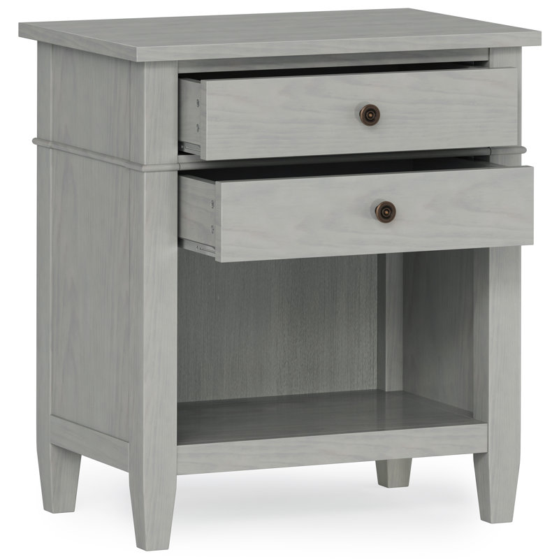 Carlton Fog Grey Solid Wood 2-Drawer Nightstand