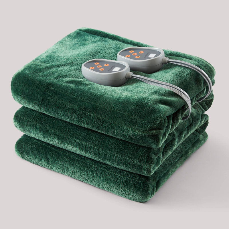 Couverture chauffante Beautyrest en peluche vison ultra-douce, lavable à la machine, arrêt automatique, 20 niveaux de chaleur.