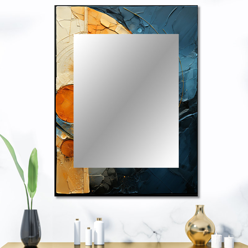 Gold Teal Abstract Spirals I - Abstract Spirals Wall Mirror, Modern Decorative Mirror, Printed Metal Art, 40" x 30"