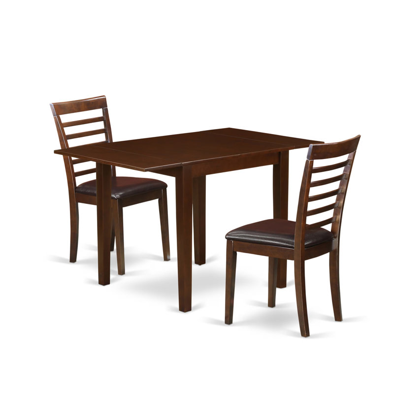 L'ensemble de table de cuisine 3 pièces pour petits espaces comprend une table de salle à manger rectangulaire avec Dropleaf et 2 chaises rembourrées en similicuir, 30 x 48 pouces, acajou