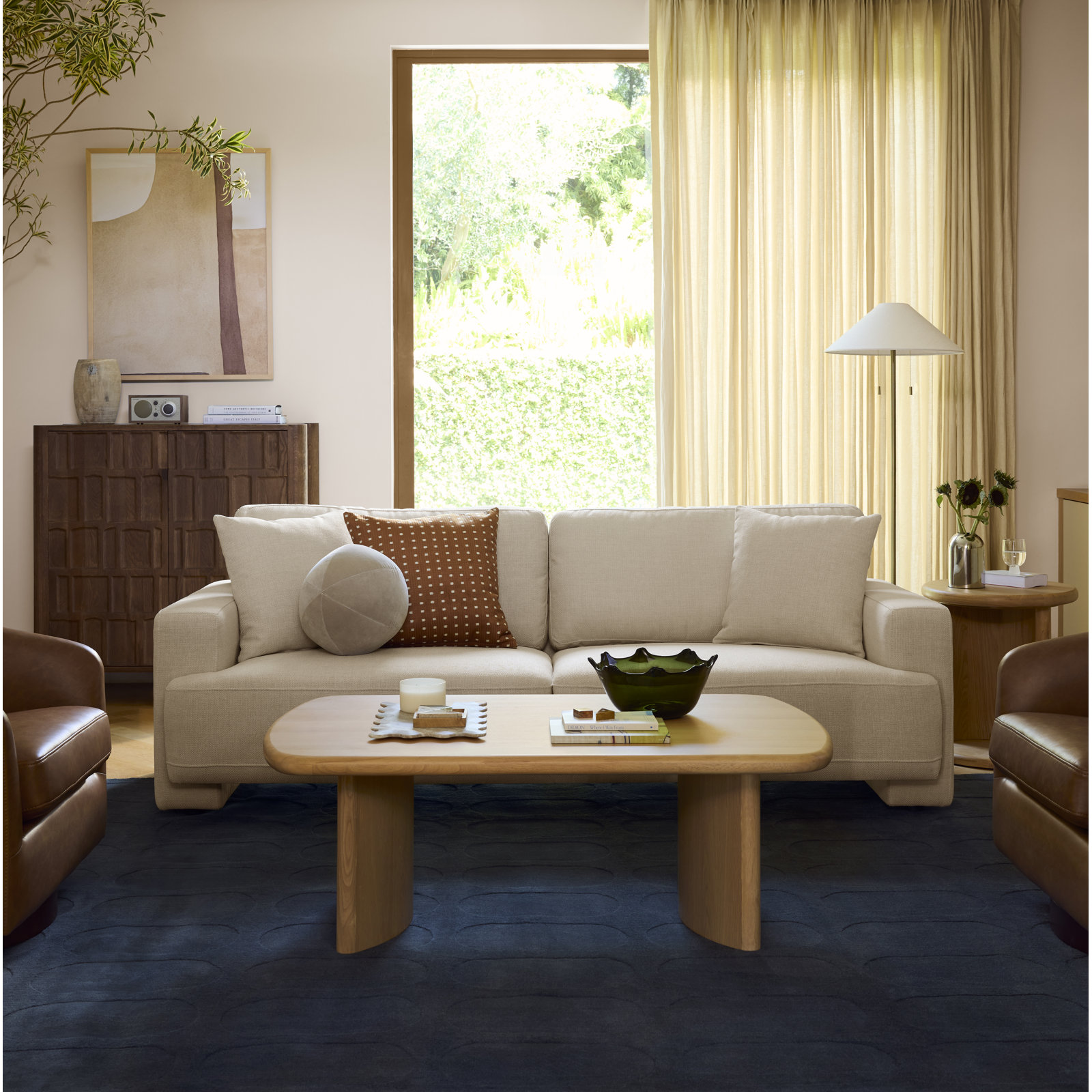 Ives 90'' Upholstered Deep Sofa, Cream Performance
