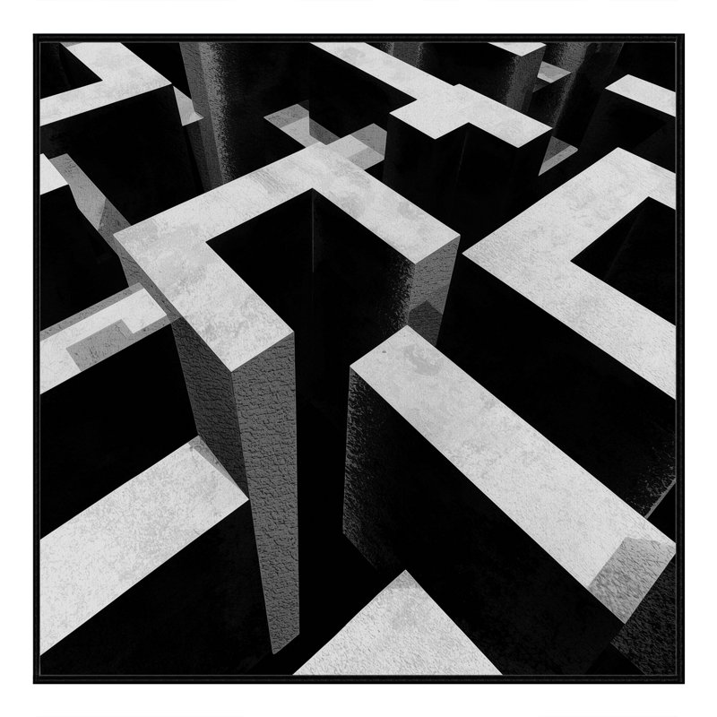Machine Washable Pavla Modern & Contemporary Geometric Shapes Rug in Black – Black Binding, 5' Square