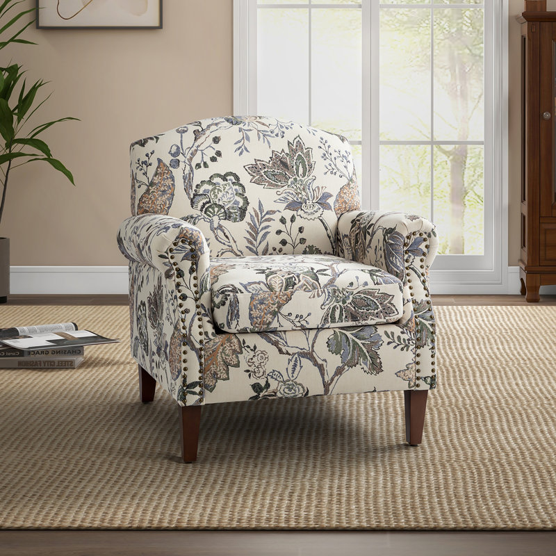 Hillam 47cm Wide Wooden Upholstery Armchair with Nailhead Trims, Grey
