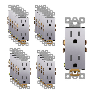 Enerlites Residential Grade 15A Decorator Style Self-Grounding Tamper Resistant Duplex Receptacle - Silver (20-Pack)