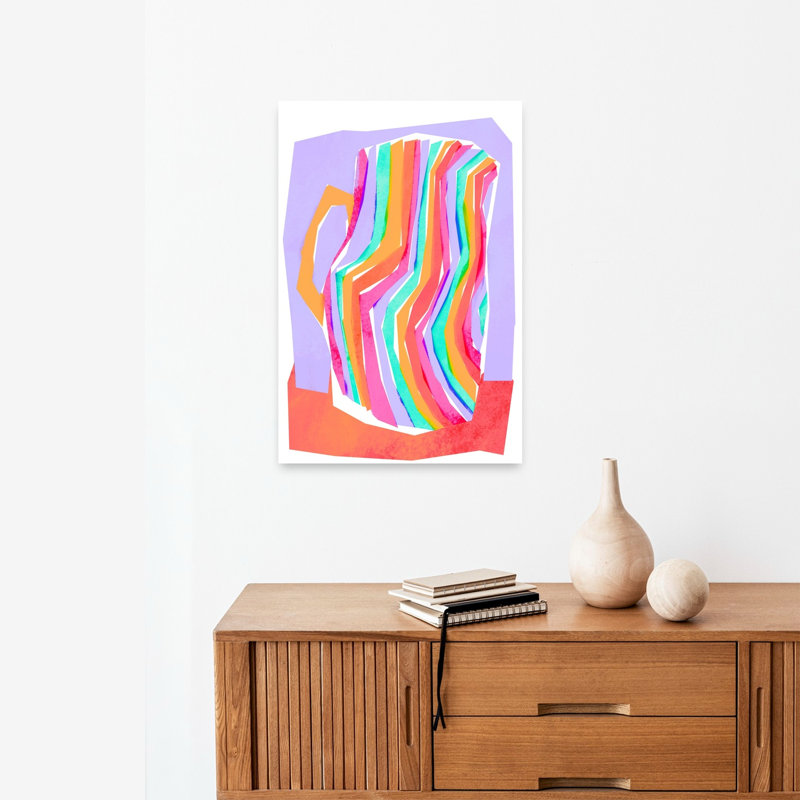 «Vibrant Striped Pitcher», impression murale audacieuse et colorée, 24" H x 16" W