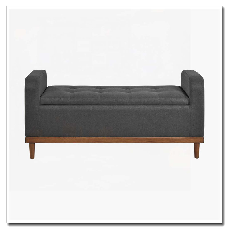 Banc de rangement capitonné et capitonné, Gris foncé