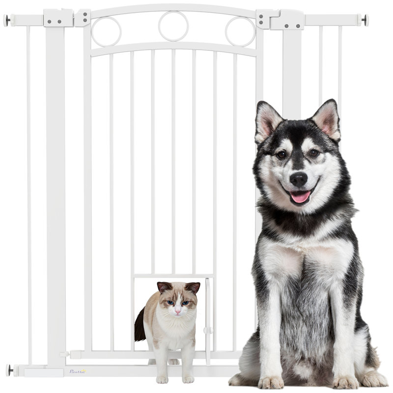 Stair Gate with Cat Door Adjustable Width 76-104cm and 106cm Tall