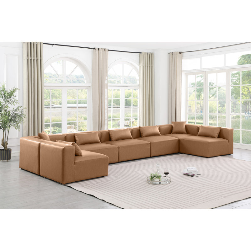 Houswerth Upholstered U-Shaped Sectional Reversible, Brown Vegan Leather