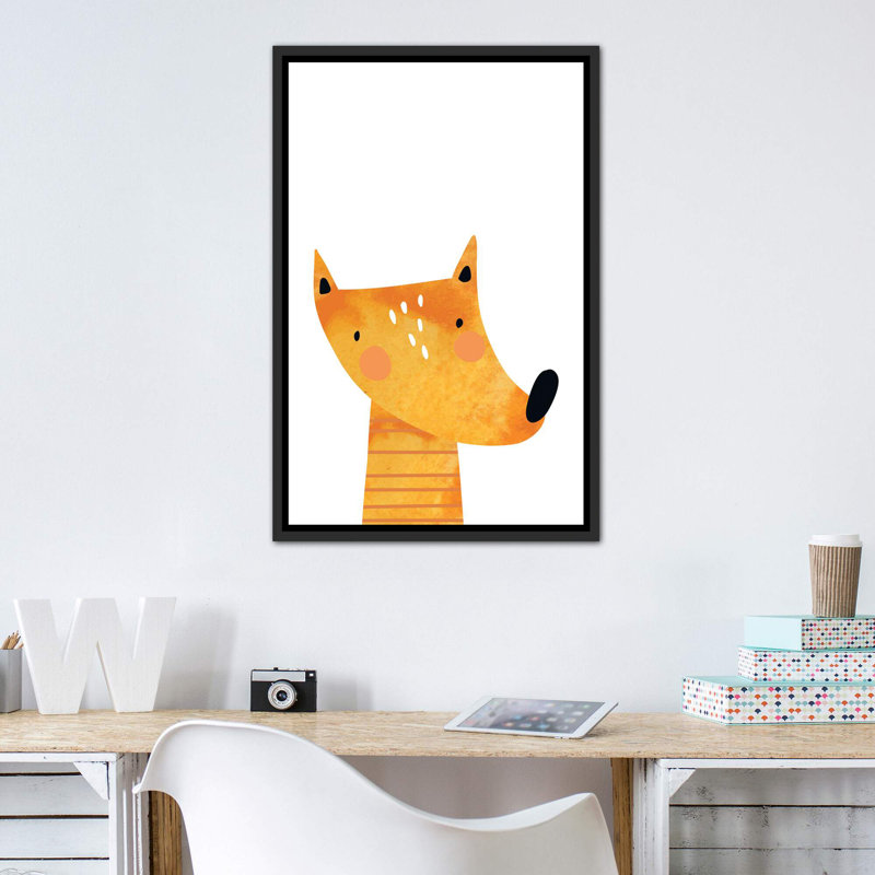 Renard - impression d'art graphique, Toile avec cadre noir patiné, Pas de tapis, H 40 po x l 26 po x P 1,5 po